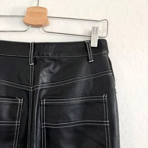 Free People The It Factor Black Vegan Leather Pants Size 4 - Picture 9 of 13